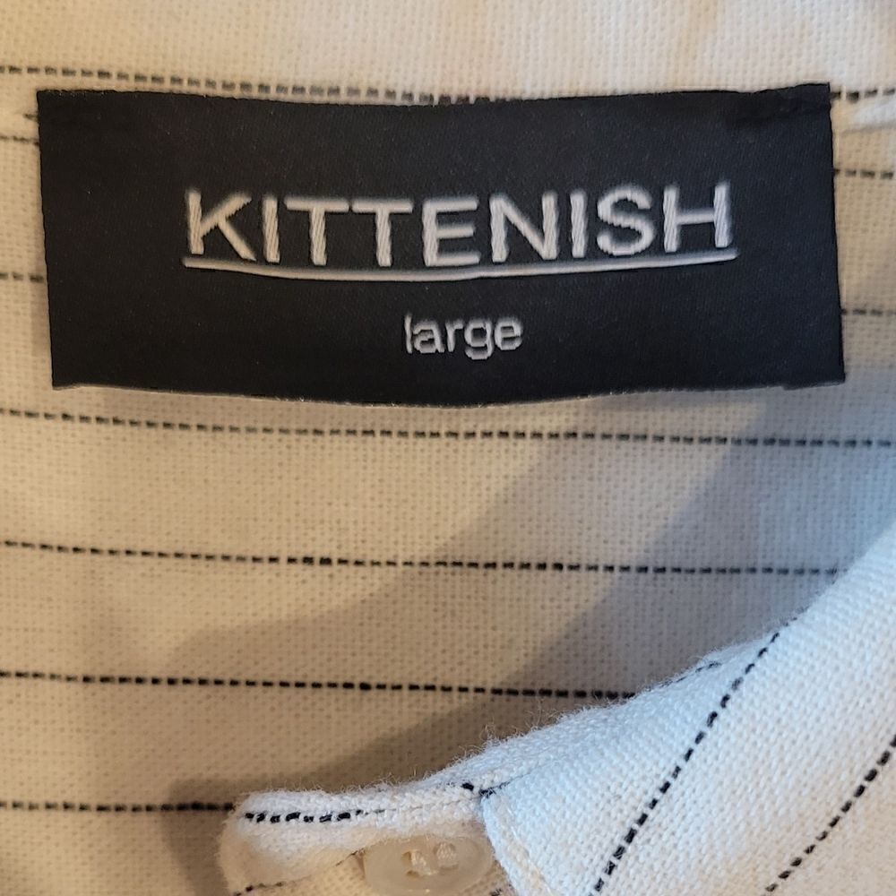 NWOT KITTENISH Short Sleeve Striped Cotton Hemp Tie Front Button Down Up Top L - Picture 12 of 14